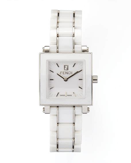 Fendi Square Ceramic Stainless Steel Watch, White 